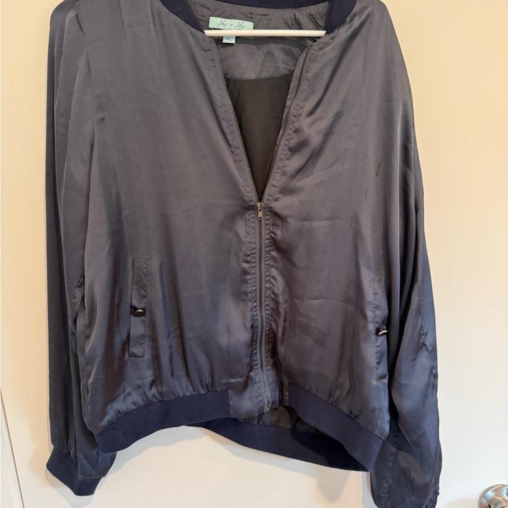 She + Sky Blue Bomber Jacket Lightweight Casual